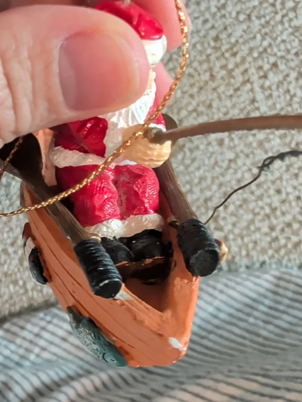 Santa Fishing Boat Ornament - Orange, Red & Blue